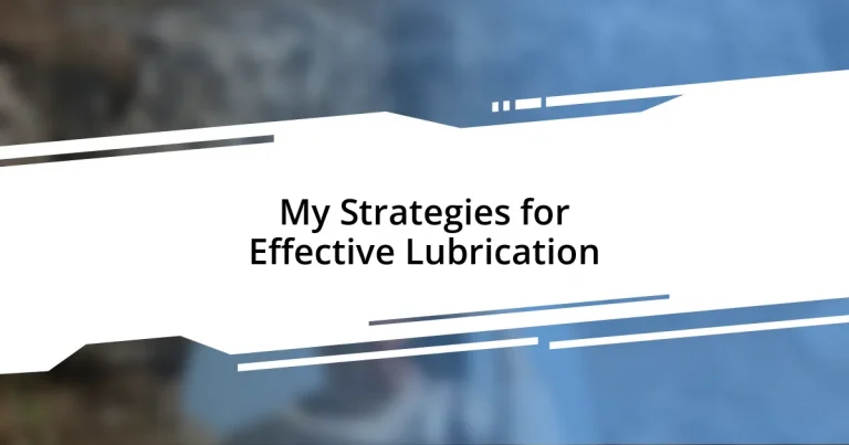 My Strategies for Effective Lubrication