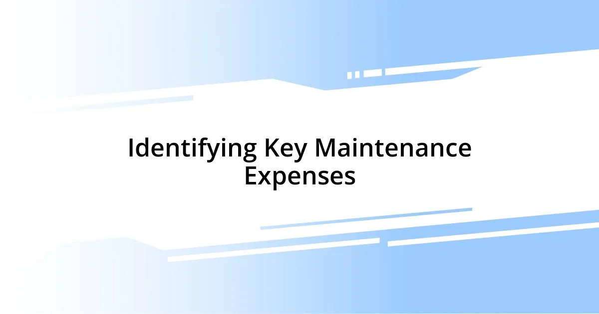 Identifying Key Maintenance Expenses